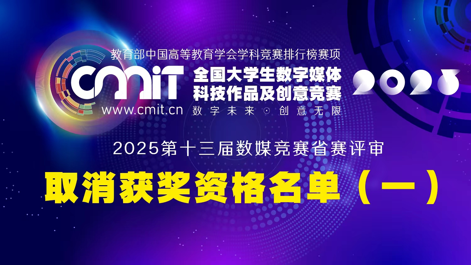 2025年第十三届全国大学生数字媒体科技作品及创意竞赛赛区评审获奖名单公示后确定取消获奖资格名单（第一批）的通告